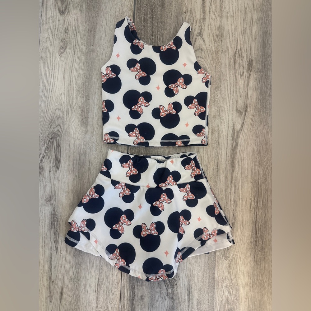 Girls Made by Molly  White Minnie Mouse Print Crop Tank and Skort Set
